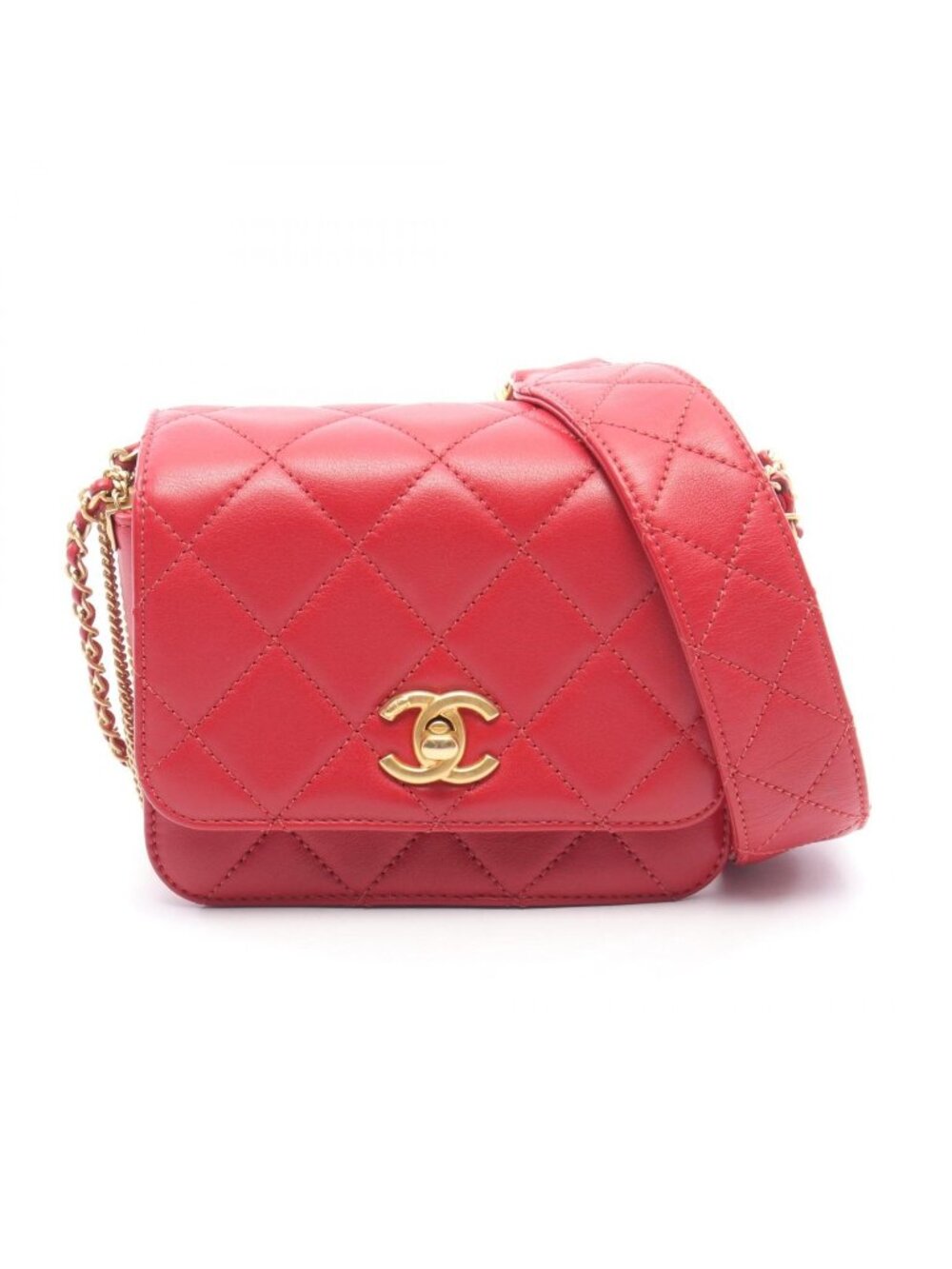 Chanel Shoulder Bag Quilted Mini Che N'shoulder Red Lambskin